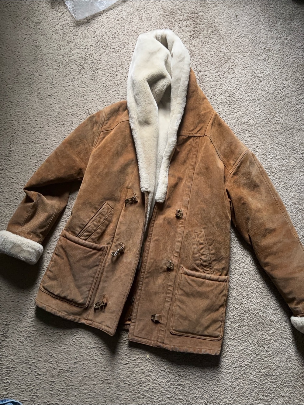 Vintage Shearling-Lined genuine leather Hooded Jacket - Chestnut Brown